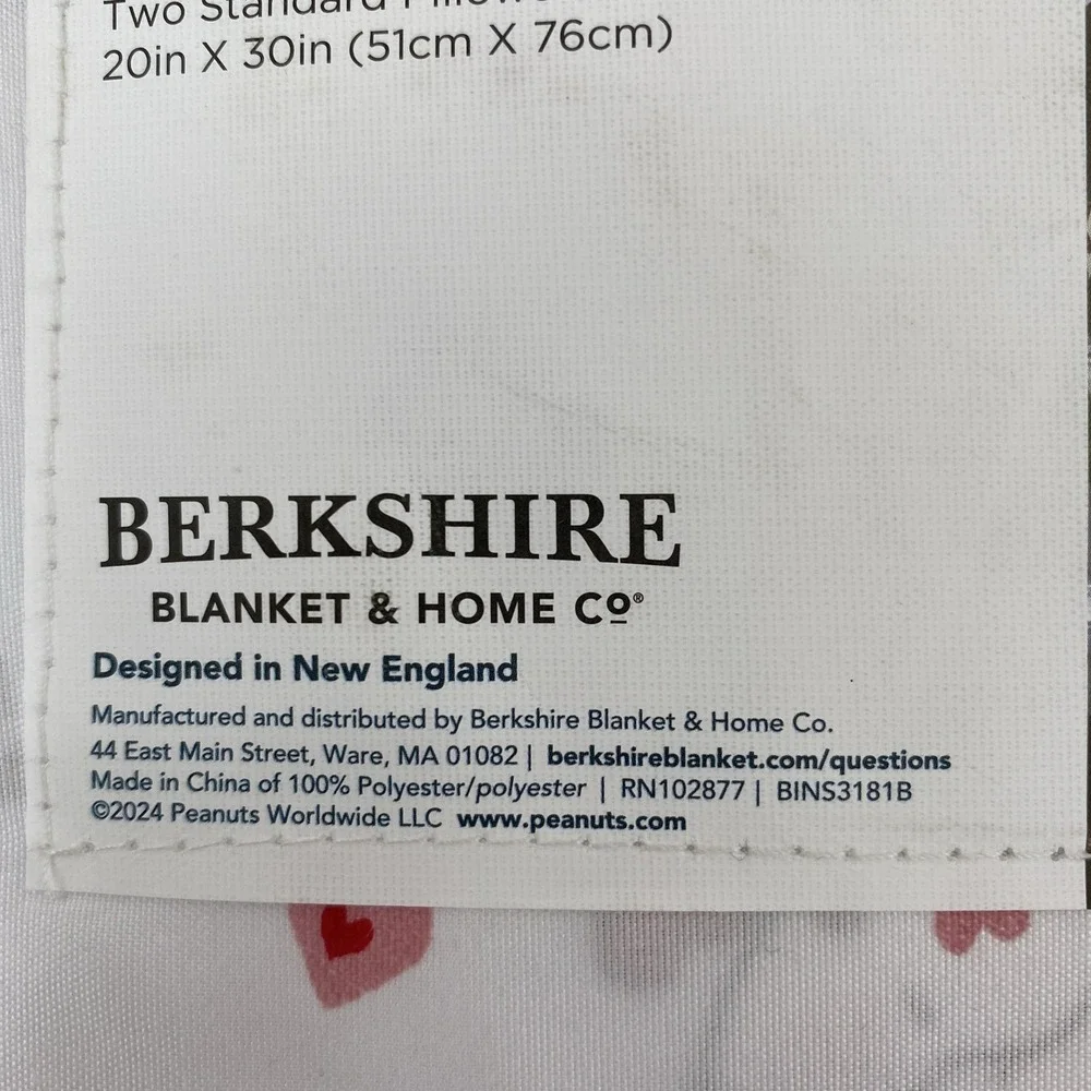 Peanuts Snoopy Sheet Set FULL White Woodstock Hearts Love Valentines Berkshire
